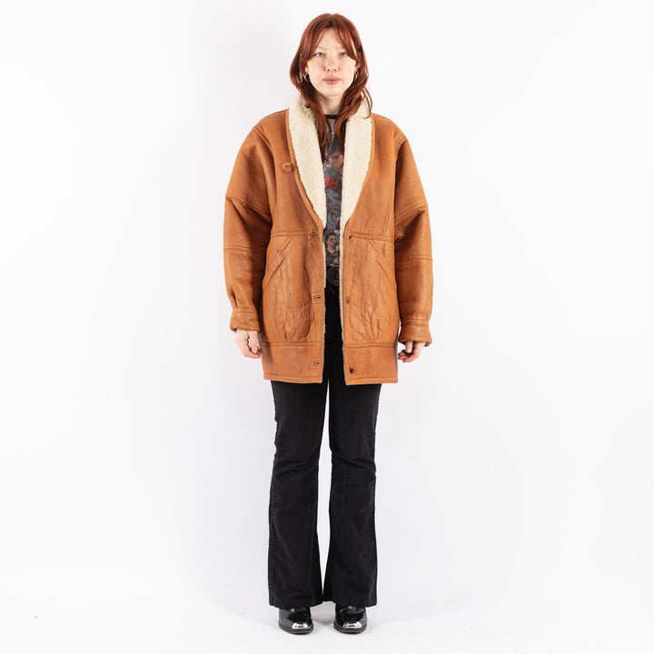 Vintage 80's Women Sheepskin Coat in Brown