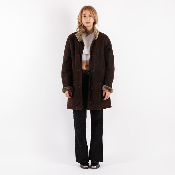 Vintage 90's Women Sheepskin Coat in Brown