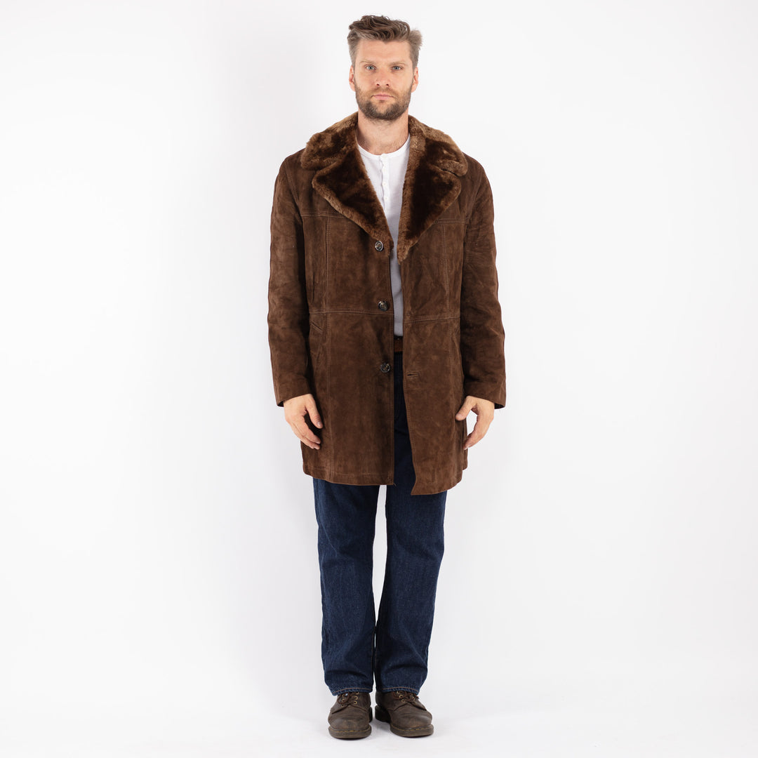 Vintage 70's Men Suede Sherpa Coat in Brown