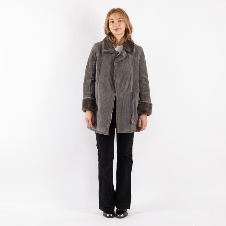 Vintage 00's Women Suede Sherpa Coat in Gray