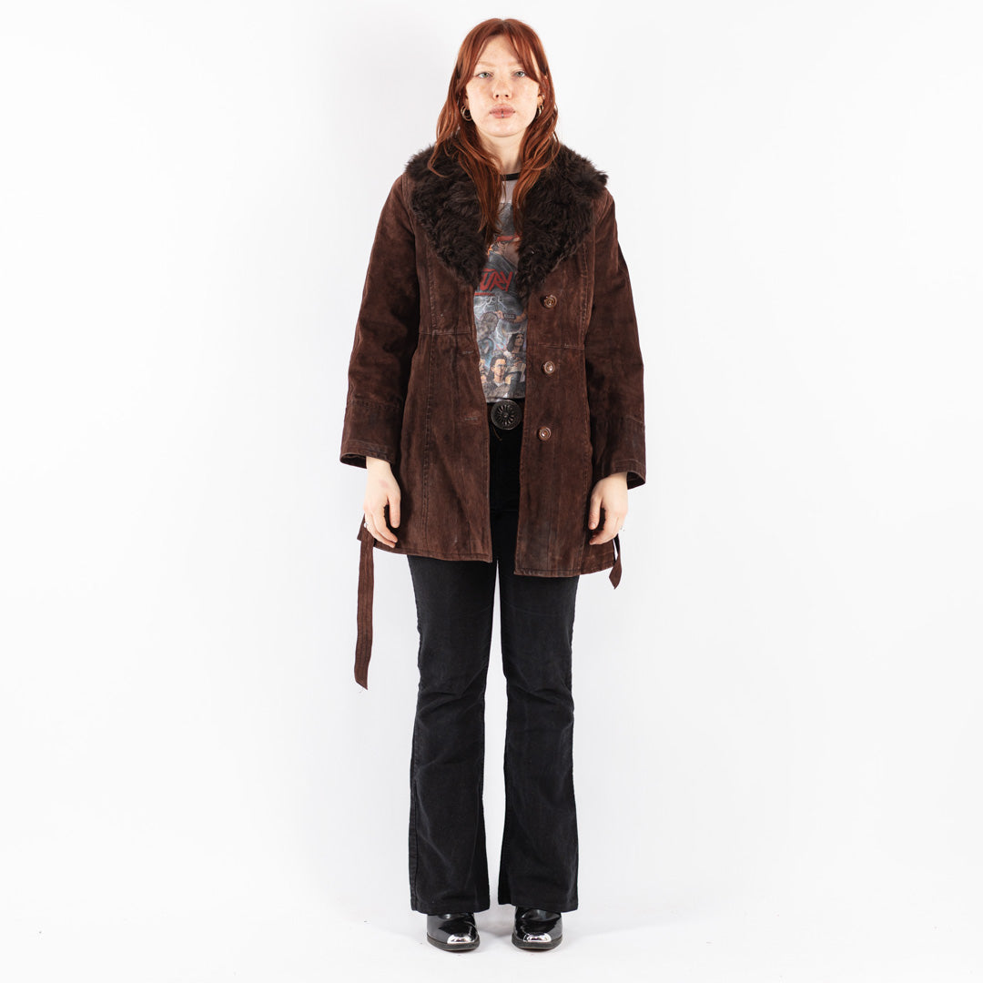 Vintage 70's Women Suede Sherpa Coat in Brown
