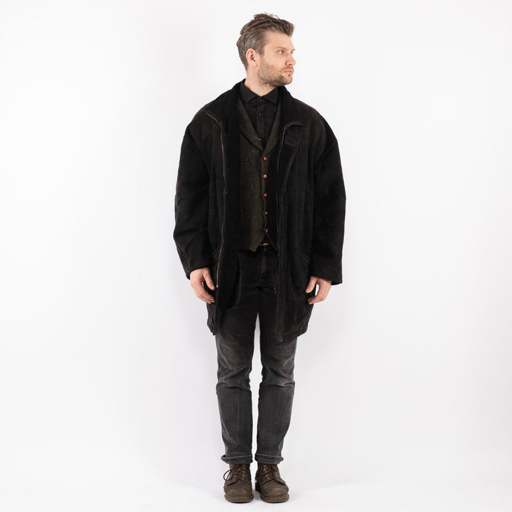 Vintage 90's Men Sheepskin Coat in Black