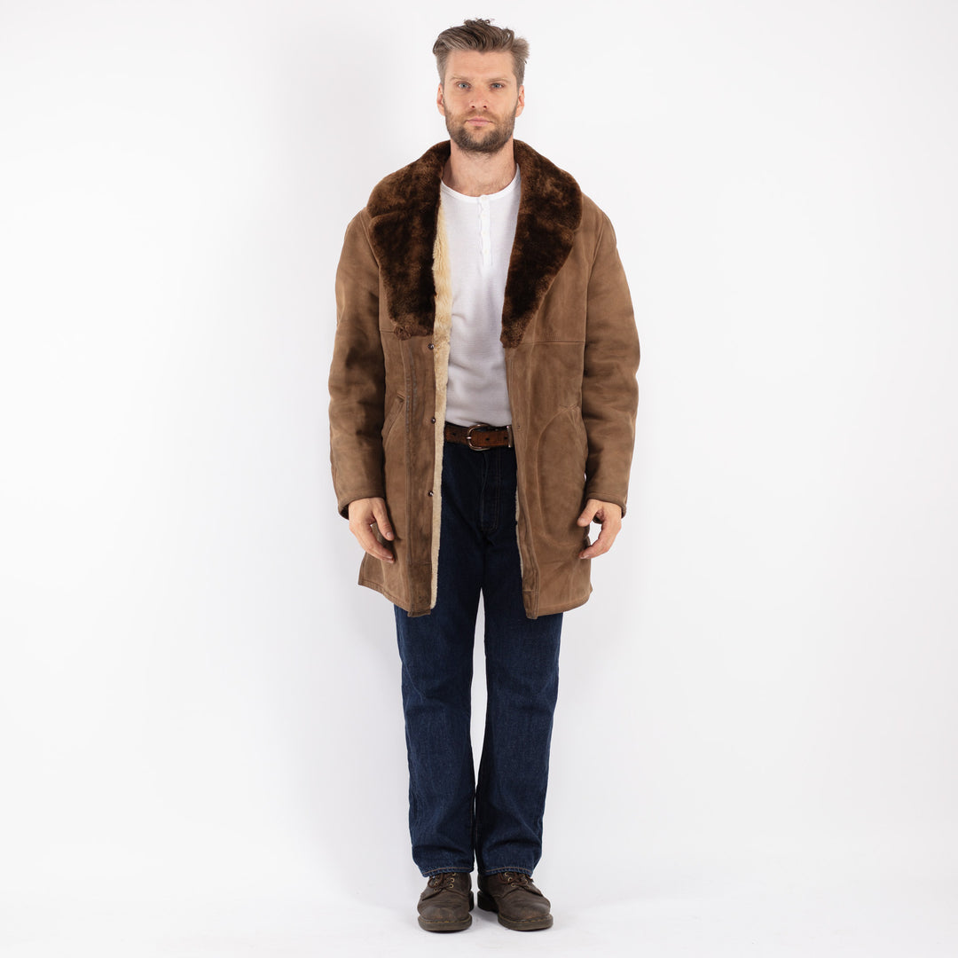 Vintage 70's Men Sheepskin Coat in Beige