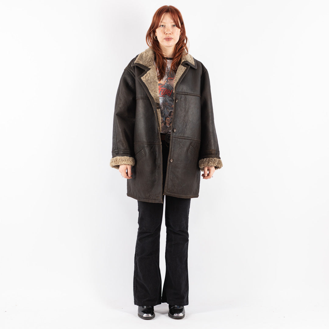 Vintage 90's Women Sheepskin Coat in Brown