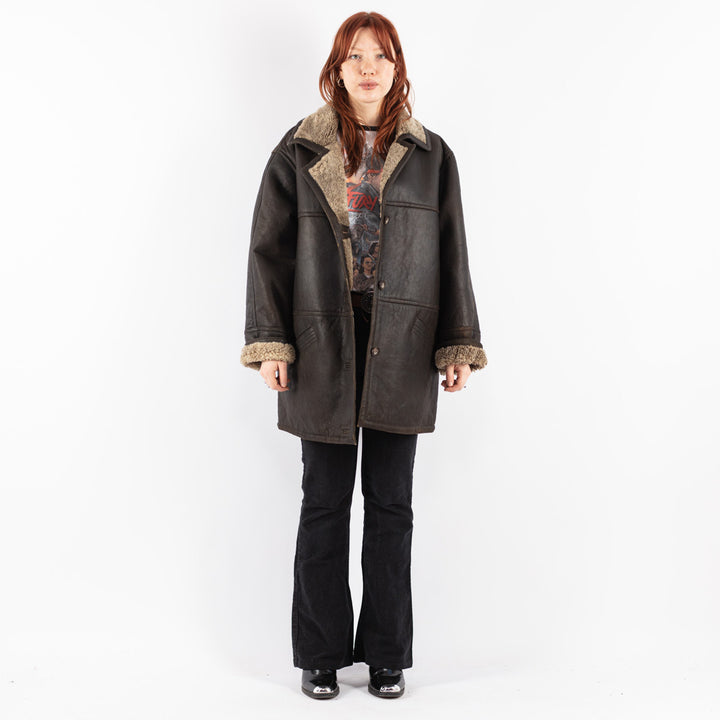 Vintage 90's Women Sheepskin Coat in Brown