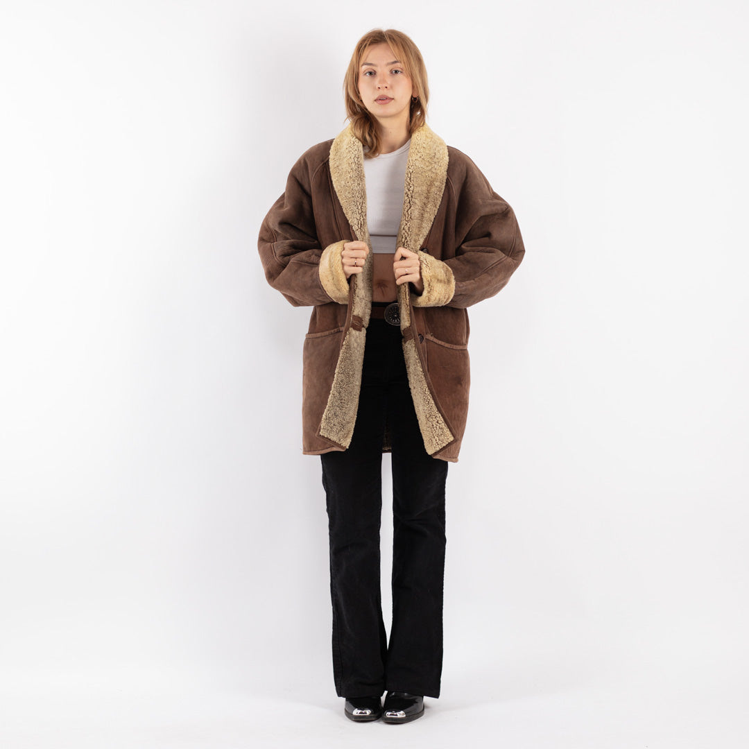 Vintage 80's Women Sheepskin Coat in Brown