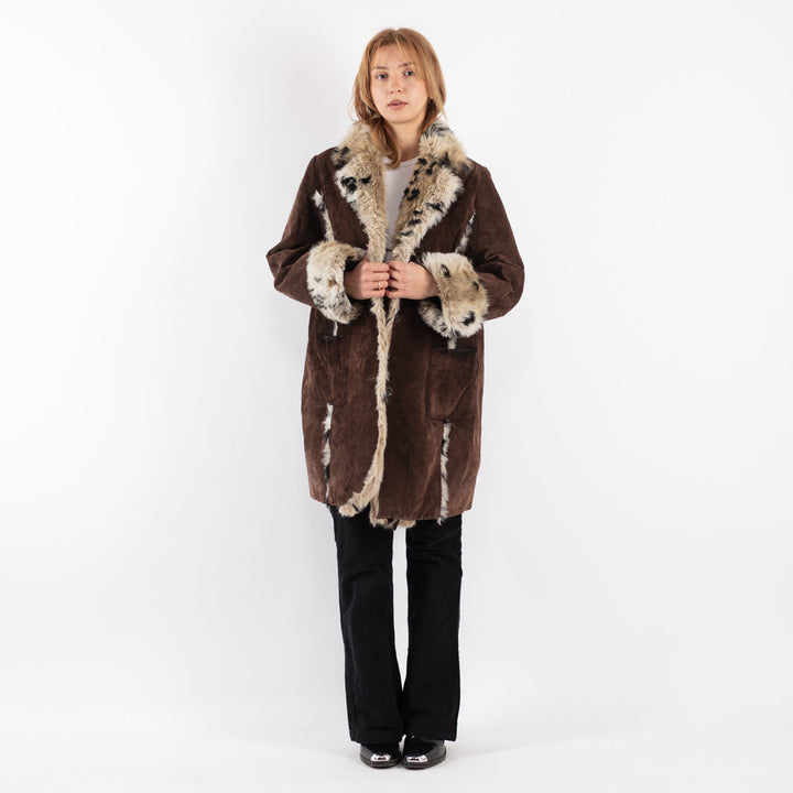 Vintage 90's Women Suede Sherpa Coat in Brown