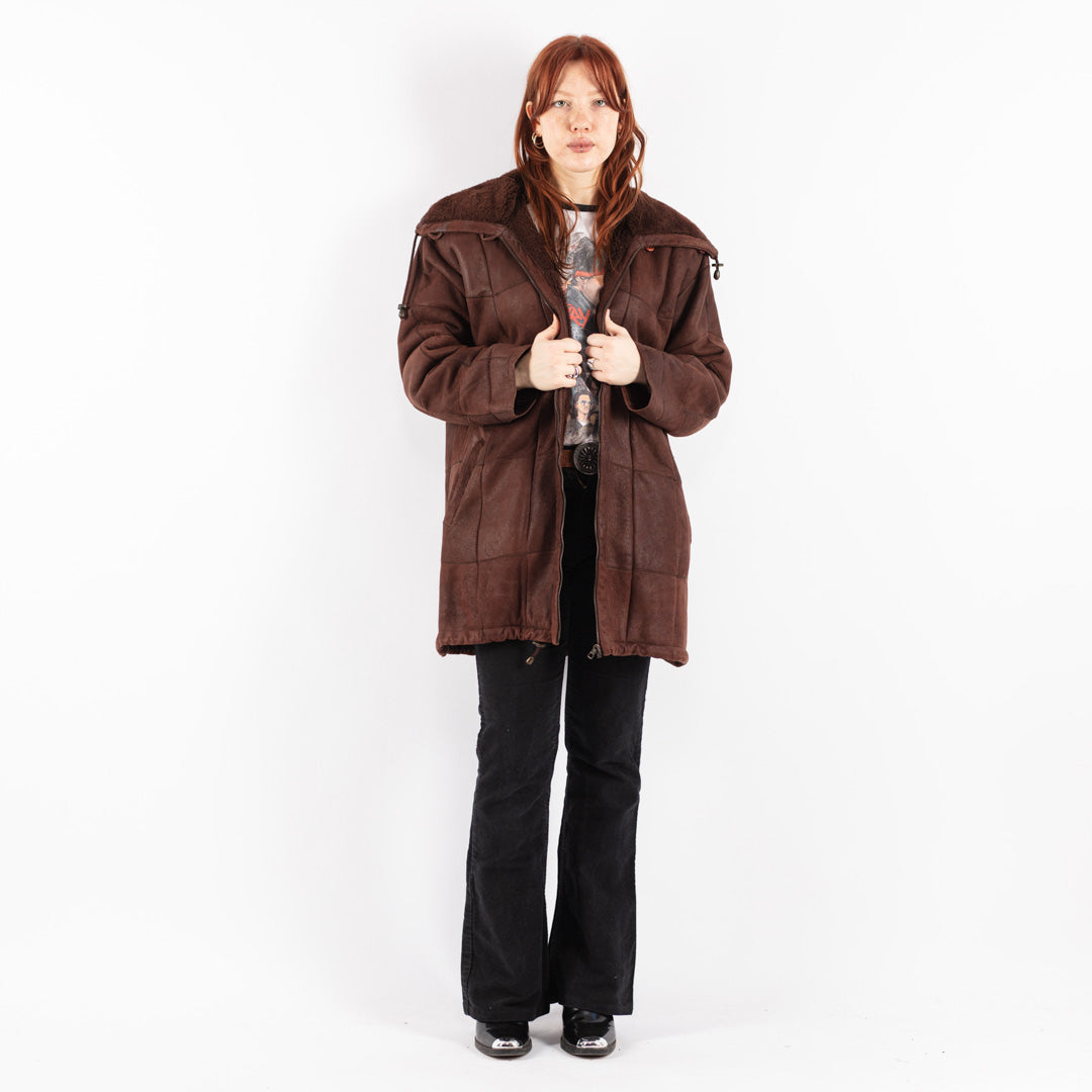 Vintage 80's Women Sheepskin Coat in Brown