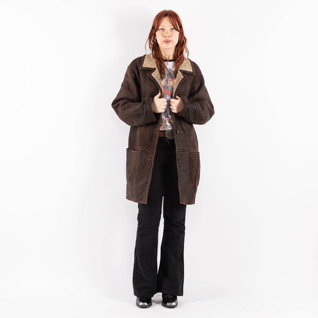 Vintage 90's Women Sheepskin Coat in Brown