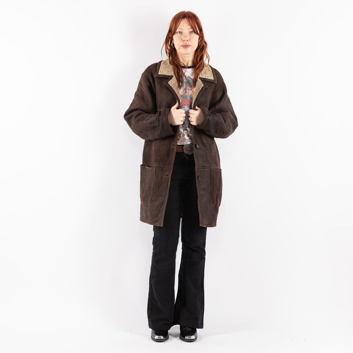 Vintage 90's Women Sheepskin Coat in Brown