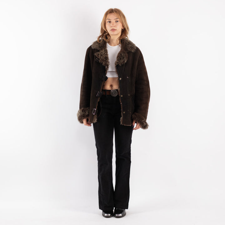 Vintage 90's Women Sheepskin Jacket in Brown