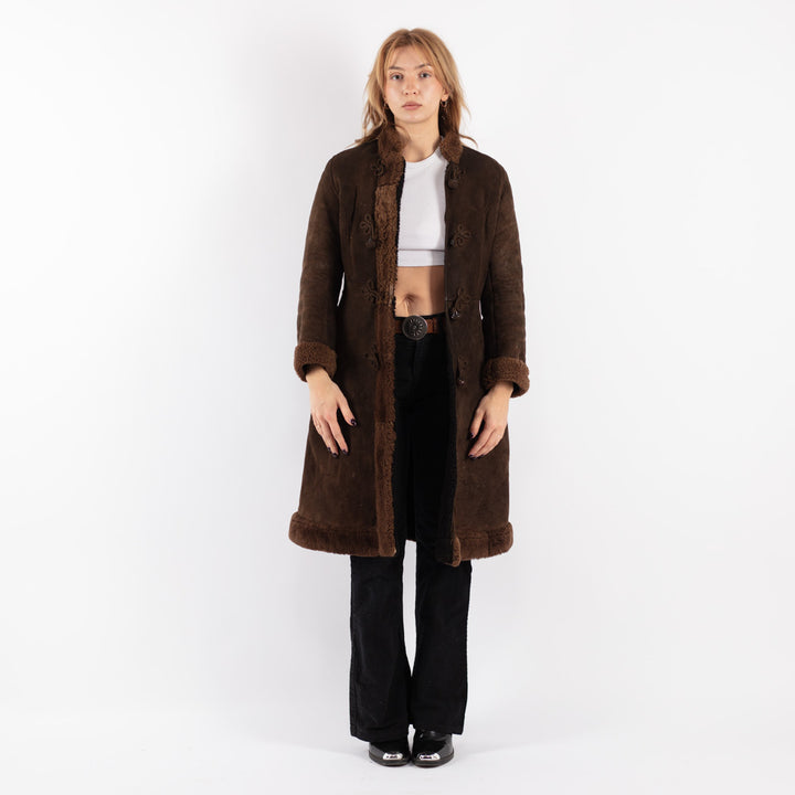 Vintage 70's Women Sheepskin Coat in Brown