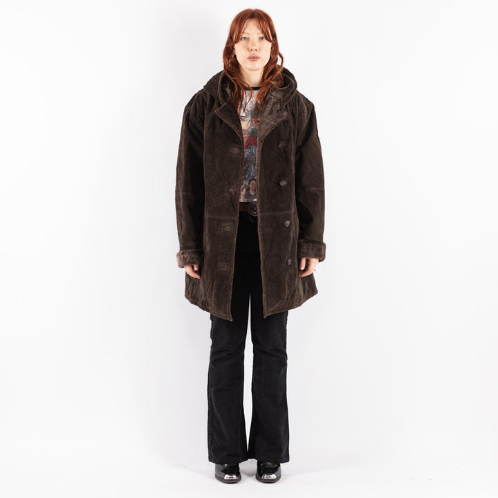 Vintage 90's Women Suede Sherpa Coat in Brown