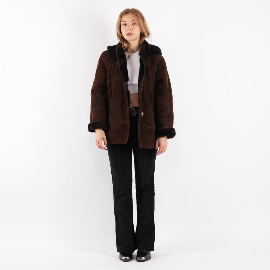 Vintage 80's Women Sheepskin Jacket in Brown