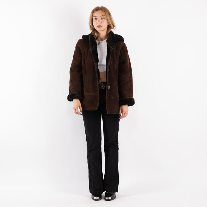 Vintage 80's Women Sheepskin Jacket in Brown