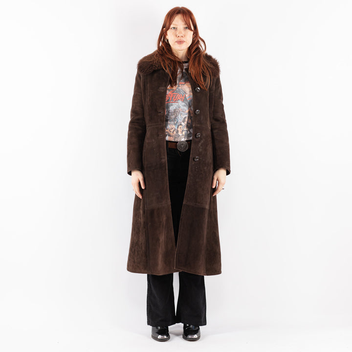 Vintage 70's Women Sheepskin Coat in Brown