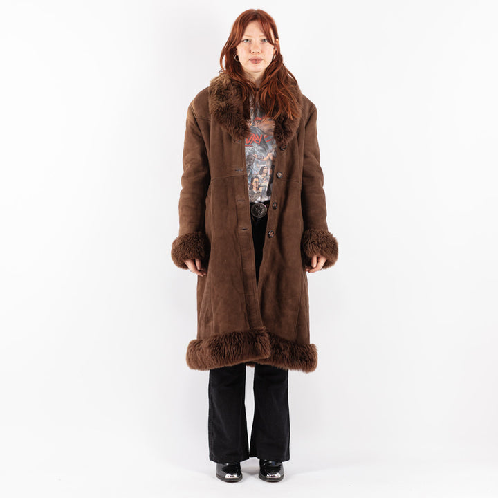 Vintage 70's Women Sheepskin Coat in Brown