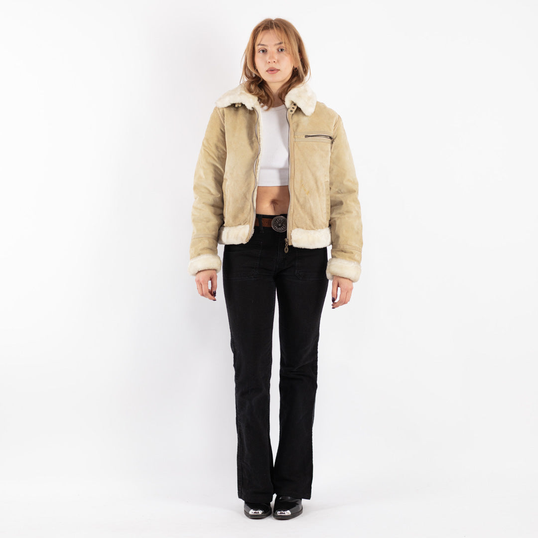 Vintage 90's Women Suede Sherpa Vest in Beige