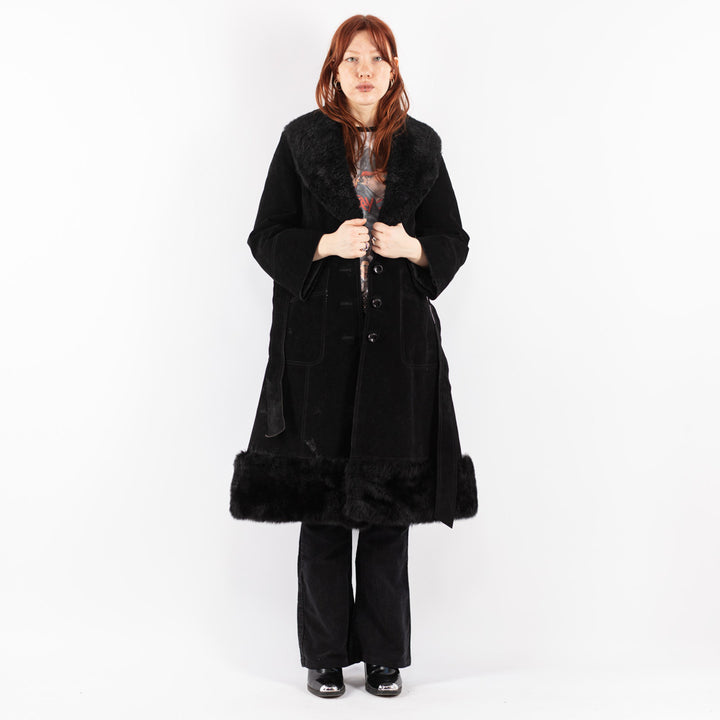 Vintage 70's Women Suede Coat in Black
