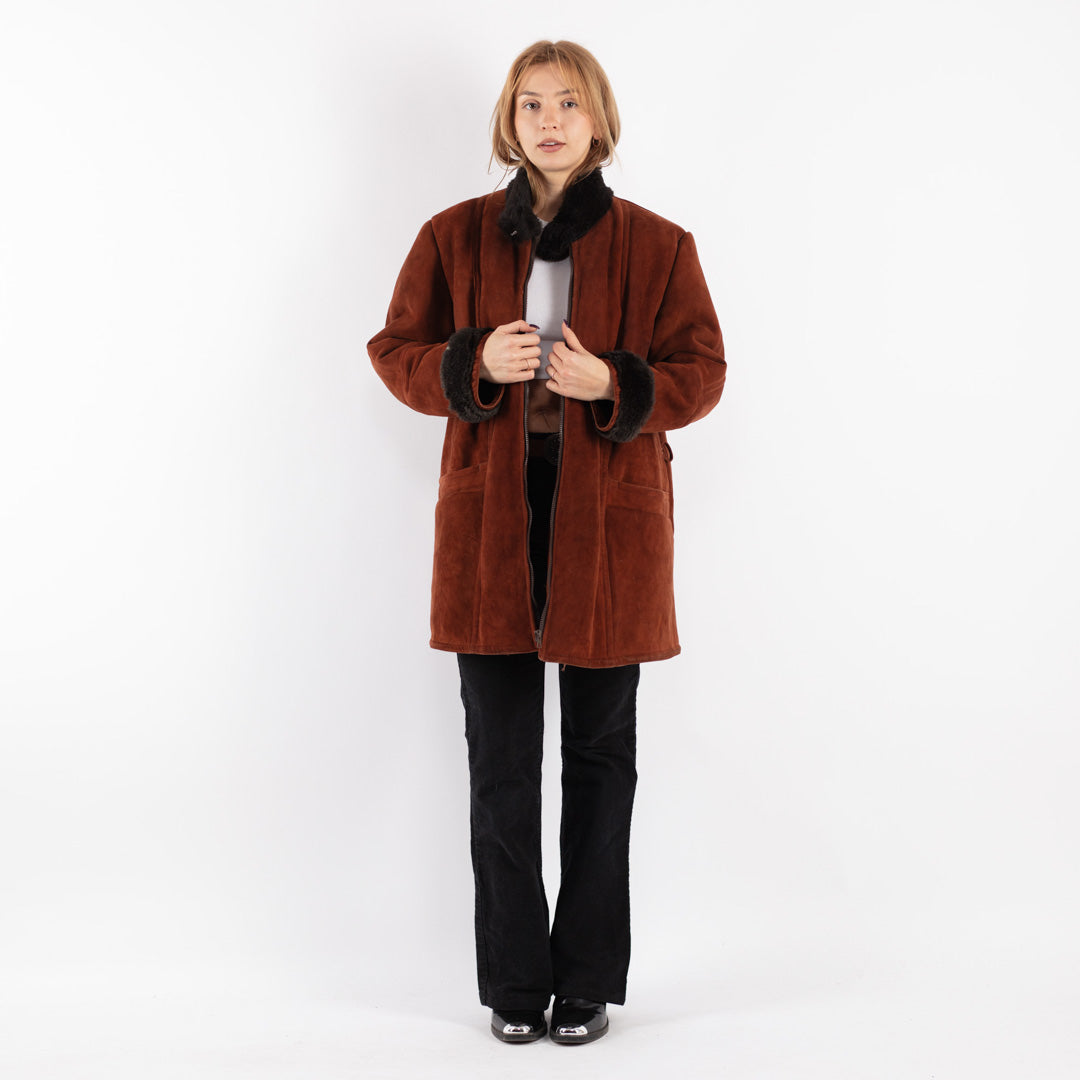 Vintage 80's Women Sheepskin Coat in Brown