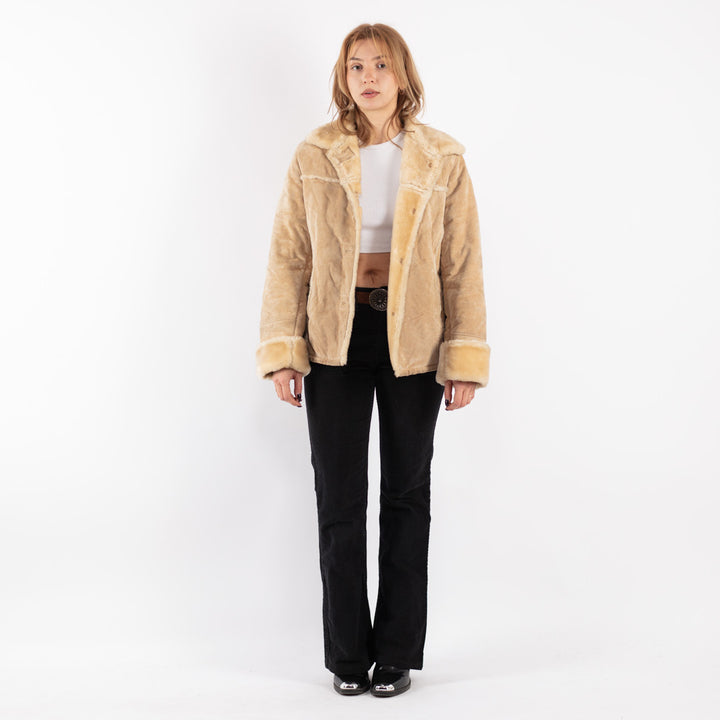 Vintage 90's Women Suede Sherpa Jacket in Beige