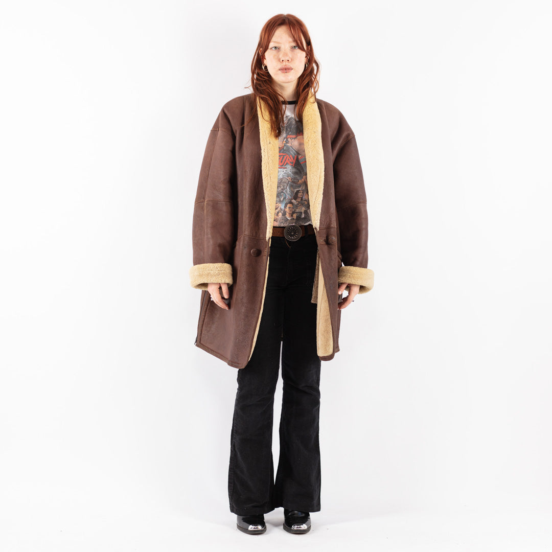 Vintage 80's Women Sheepskin Coat in Brown