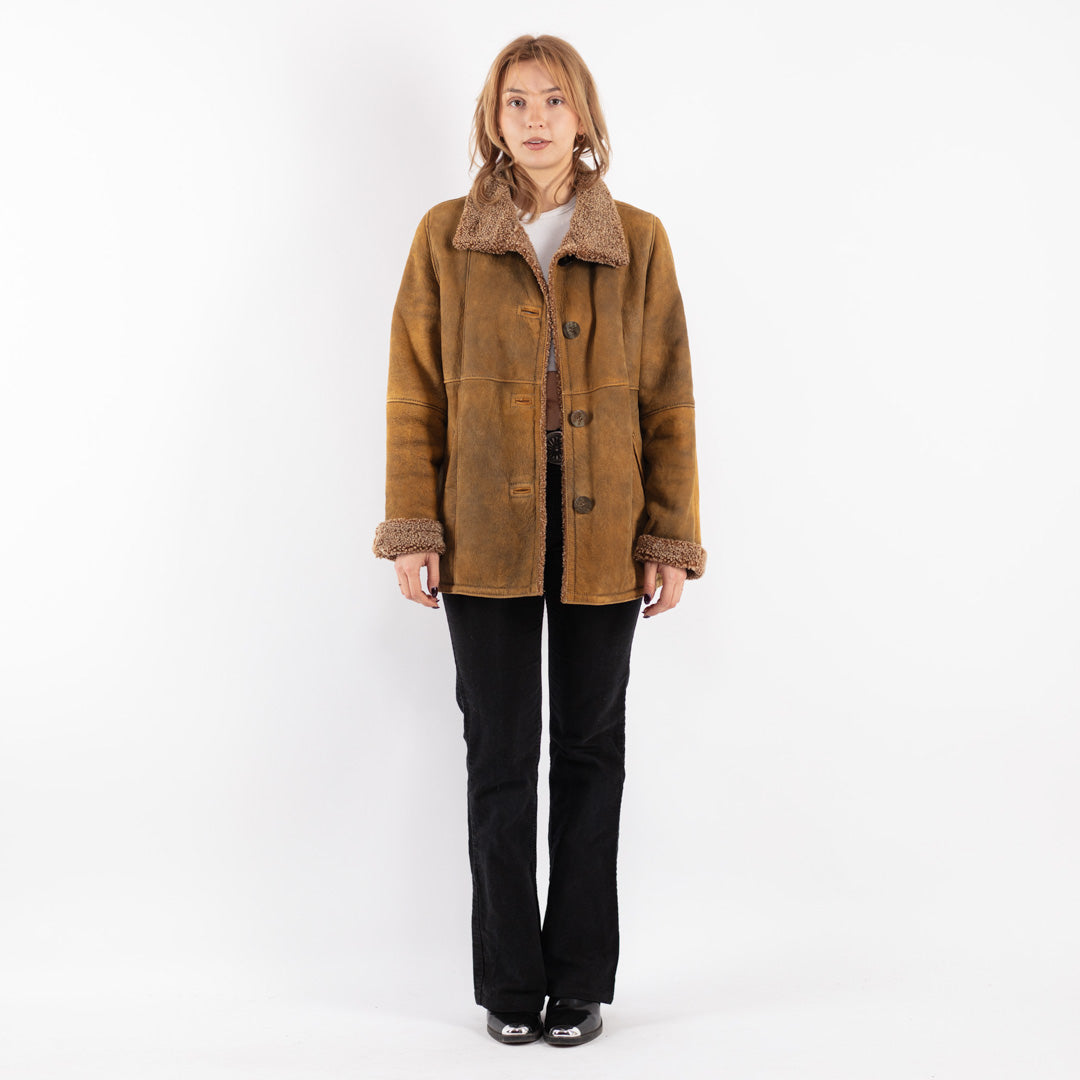 Vintage 80's Women Sheepskin Jacket in Brown