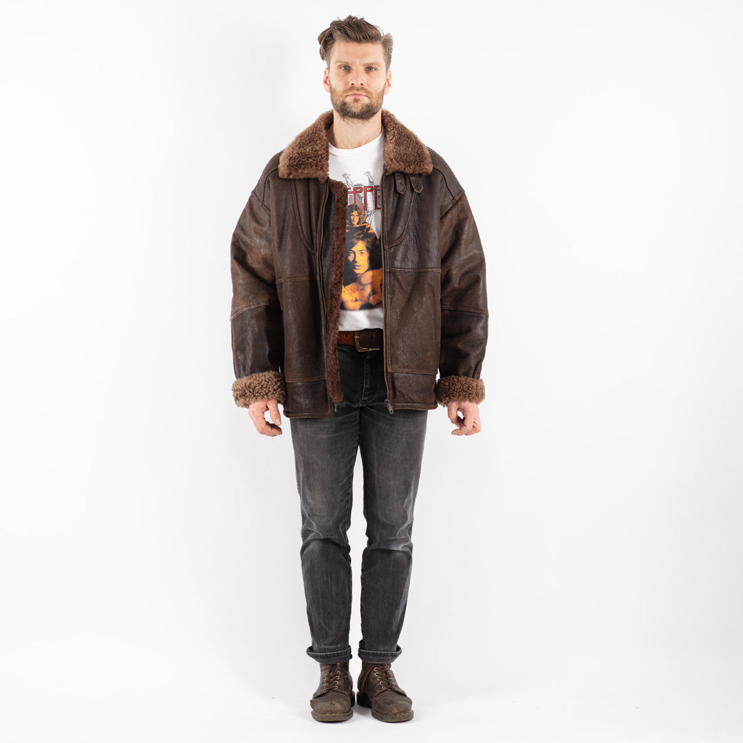 Vintage 80's Men Sheepskin Jacket in Brown