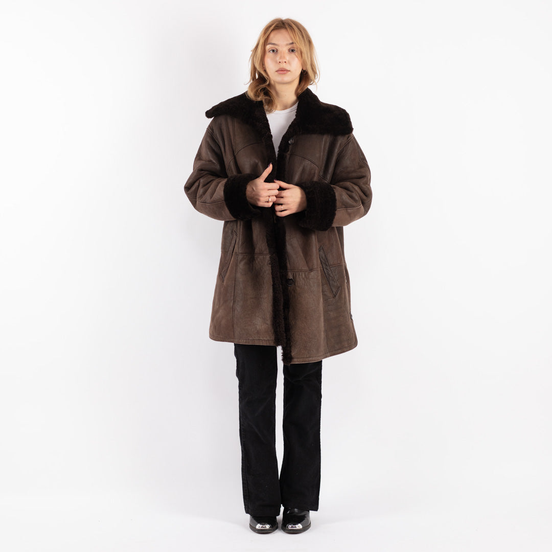 Vintage 80's Women Sheepskin Coat in Brown