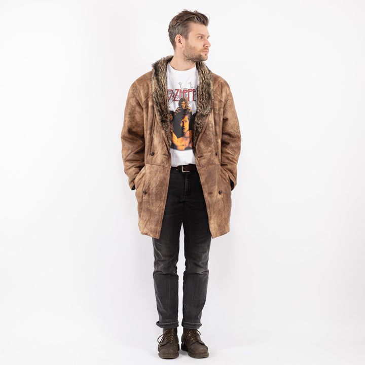 Vintage 70's Men Sheepskin Shearling Coat in Beige