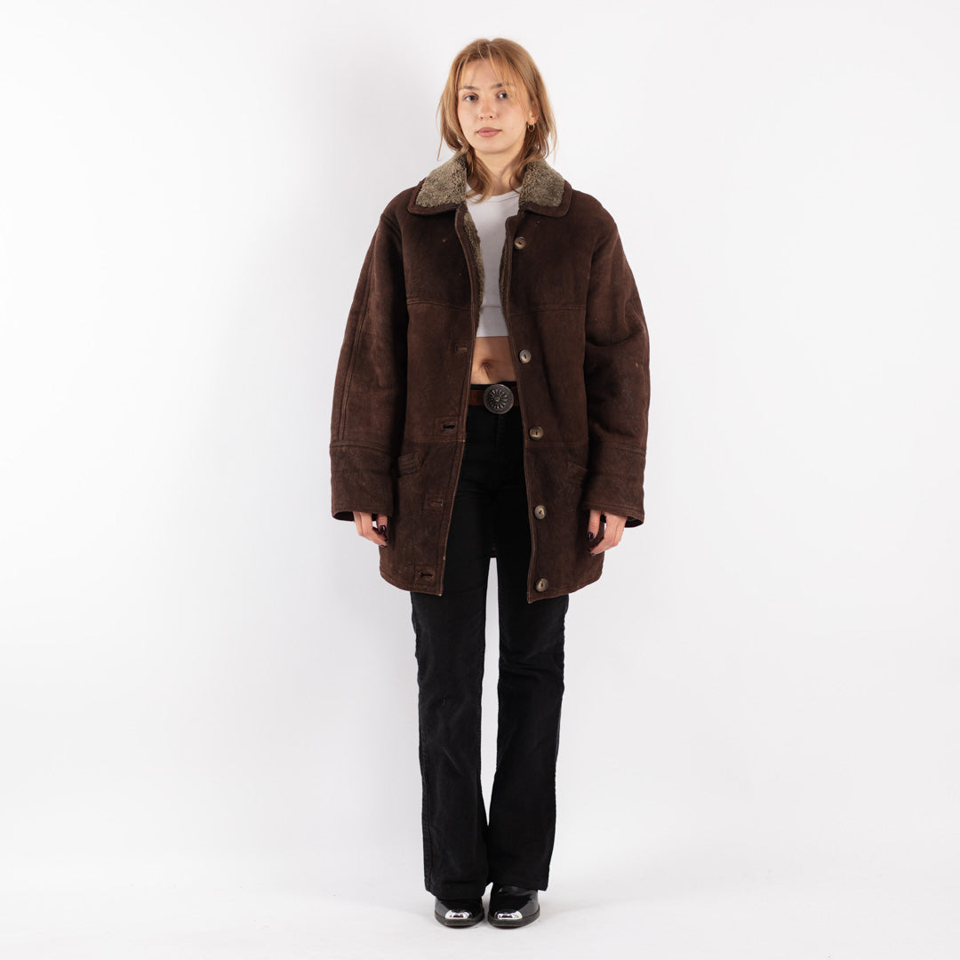 Vintage 90's Women Sheepskin Coat in Brown