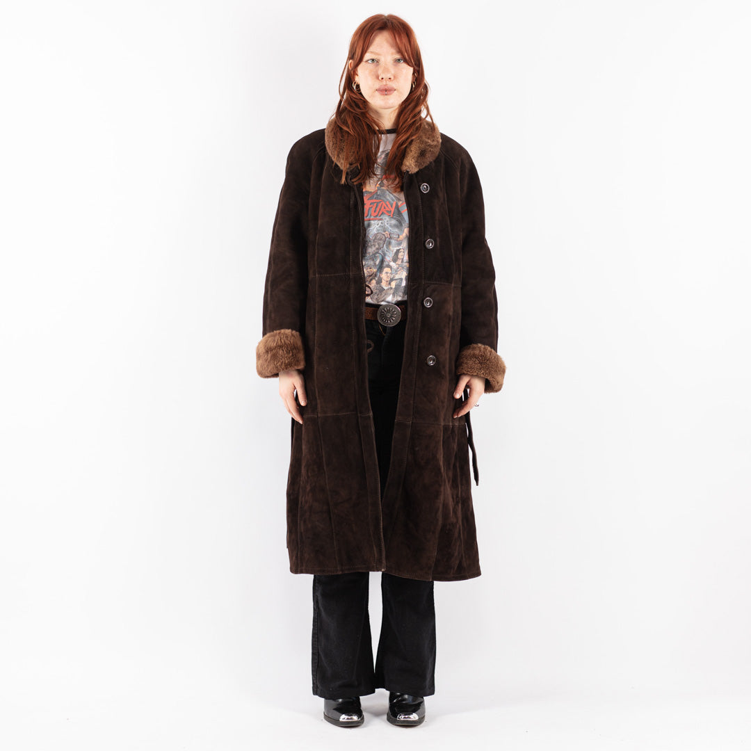 Vintage 70's Women Sheepskin Coat in Brown