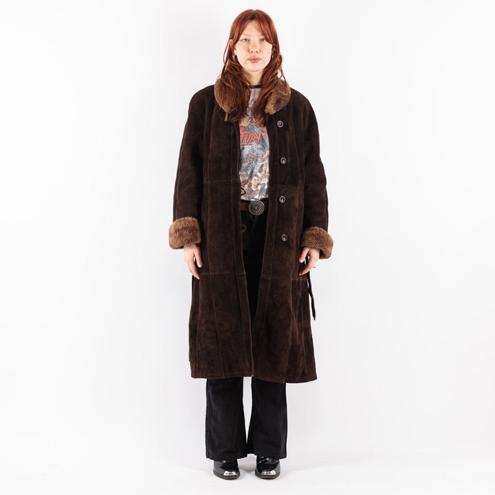 Vintage 70's Women Sheepskin Coat in Brown