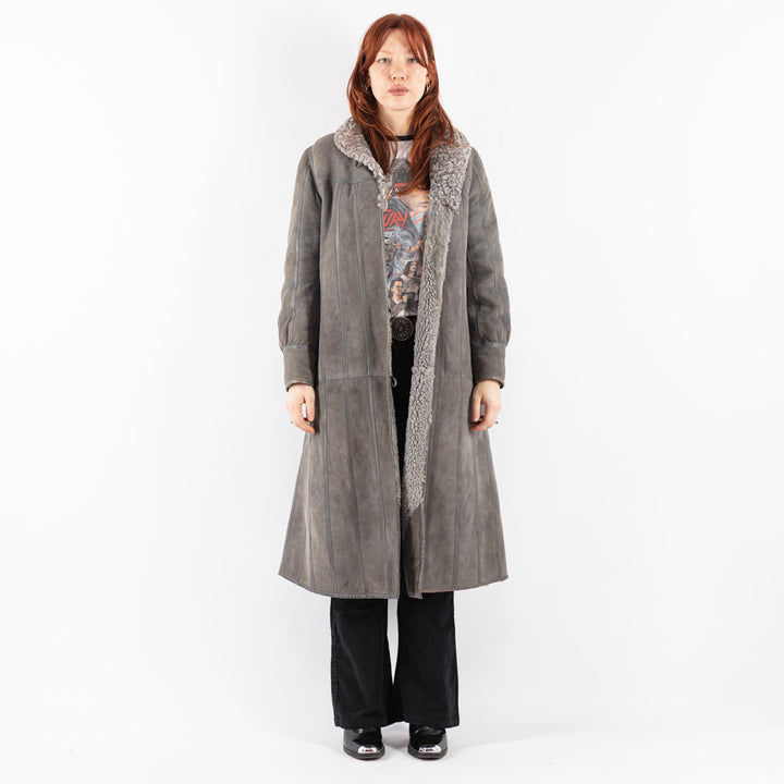 Vintage 70's Women Sheepskin Coat in Gray