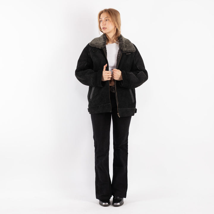 Vintage 90's Women Sheepskin Jacket in Black