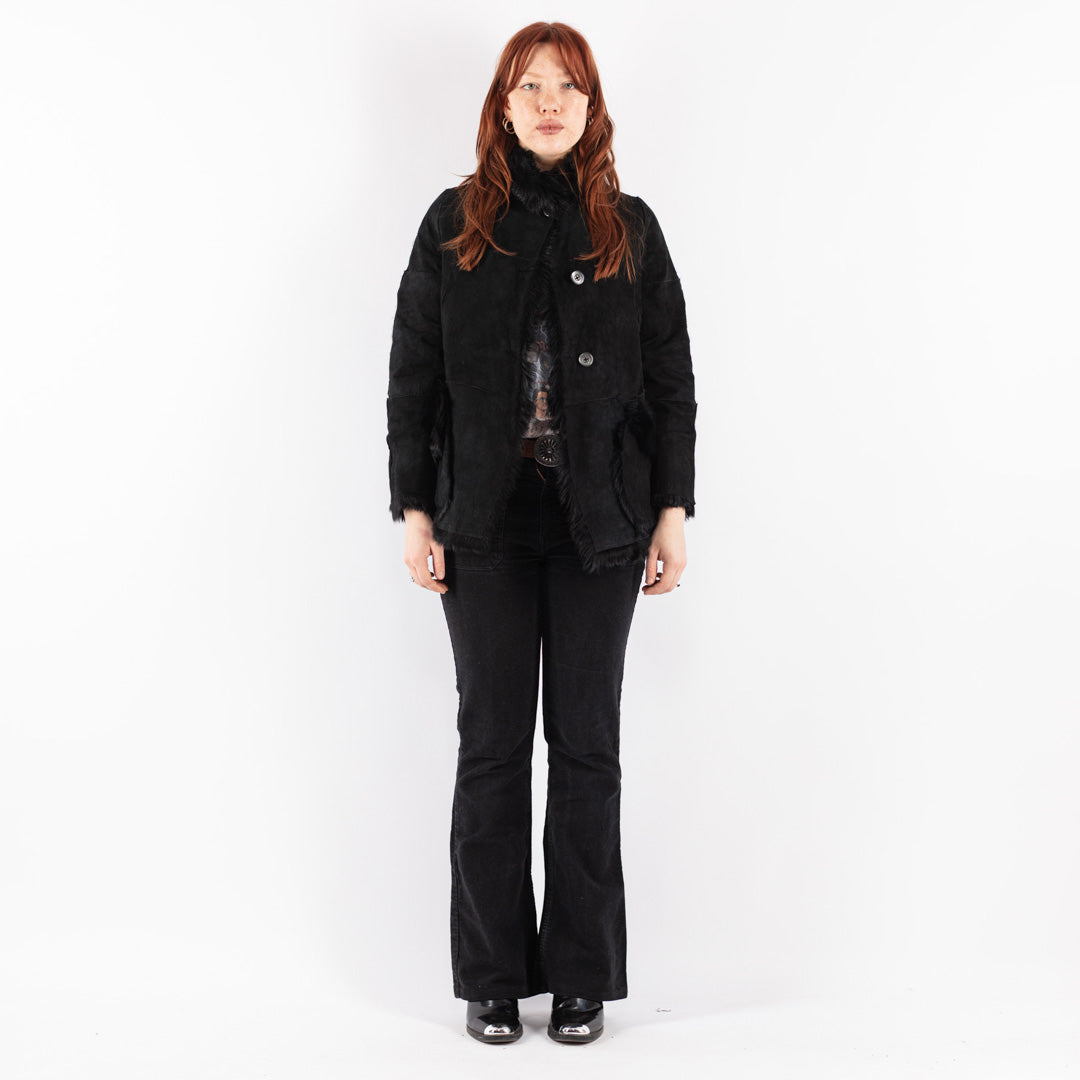 Vintage 80's Women Sheepskin Jacket in Black