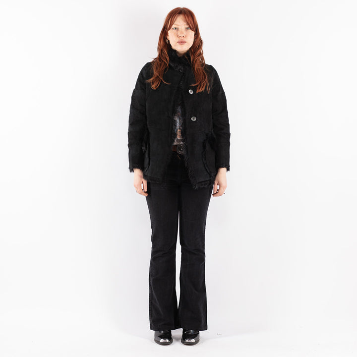 Vintage 80's Women Sheepskin Jacket in Black
