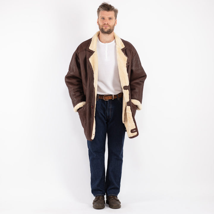 Vintage 80's Men Sheepskin Coat in Brown