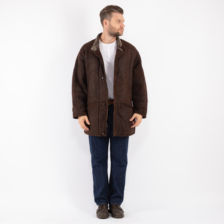 Vintage 90's Men Sheepskin Coat in Brown