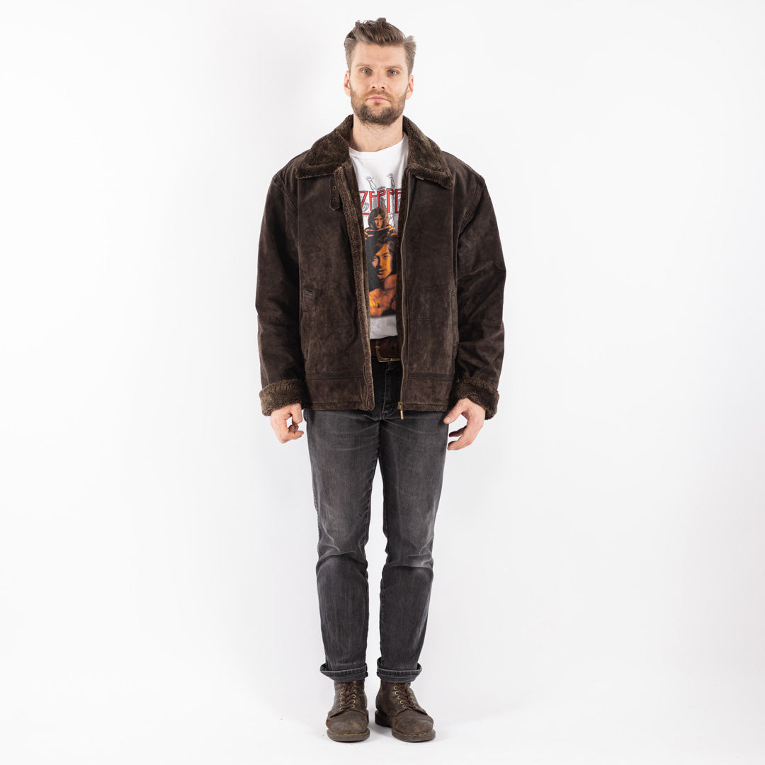 Vintage 90's Men Suede Sherpa Jacket in Brown