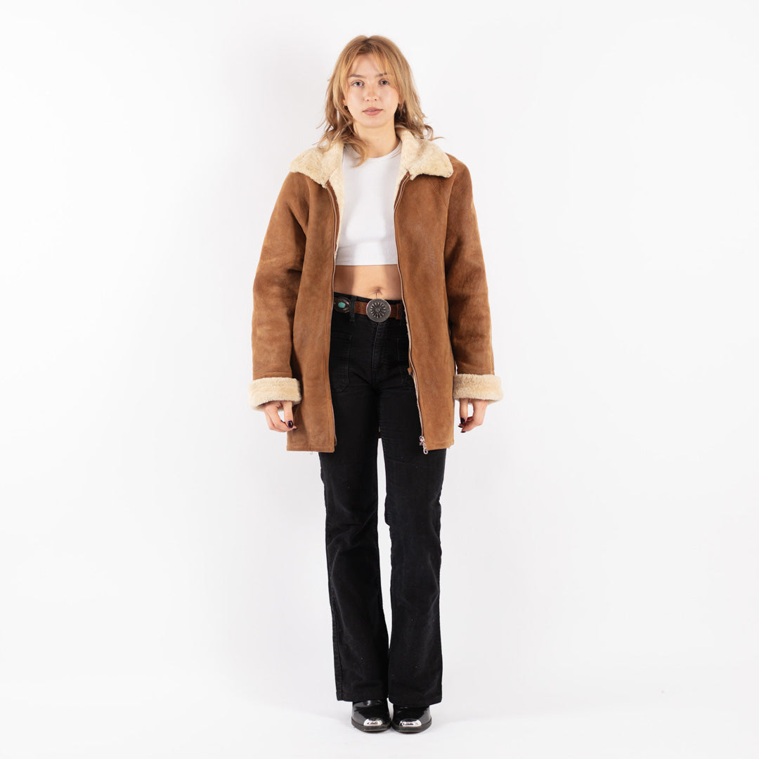 Vintage 90's Women Sheepskin Coat in Brown