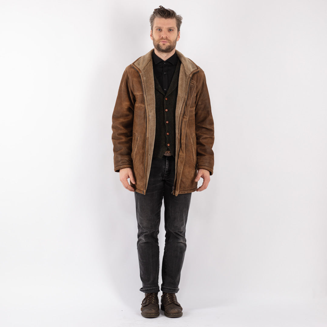 Vintage 90's Men Suede Sherpa Coat in Brown