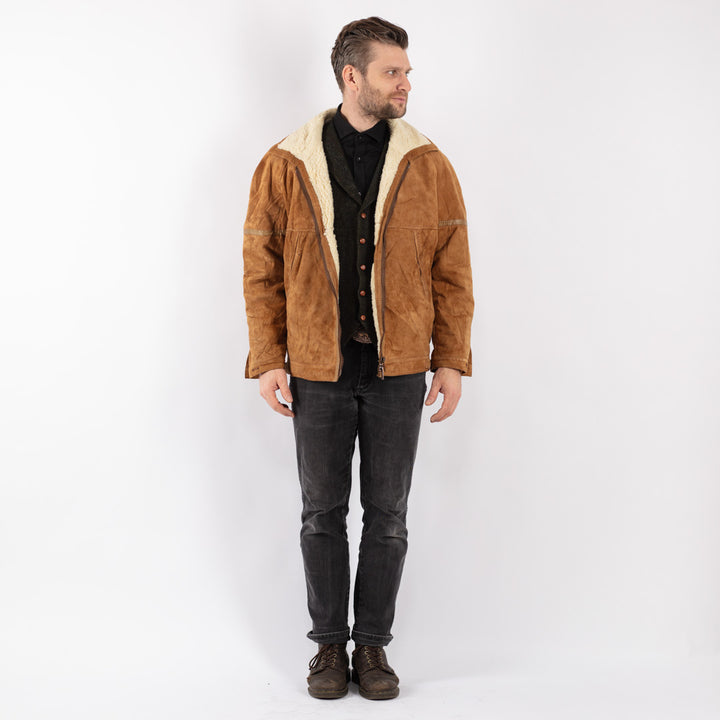 Vintage 90's Men Suede Sherpa Jacket in Brown