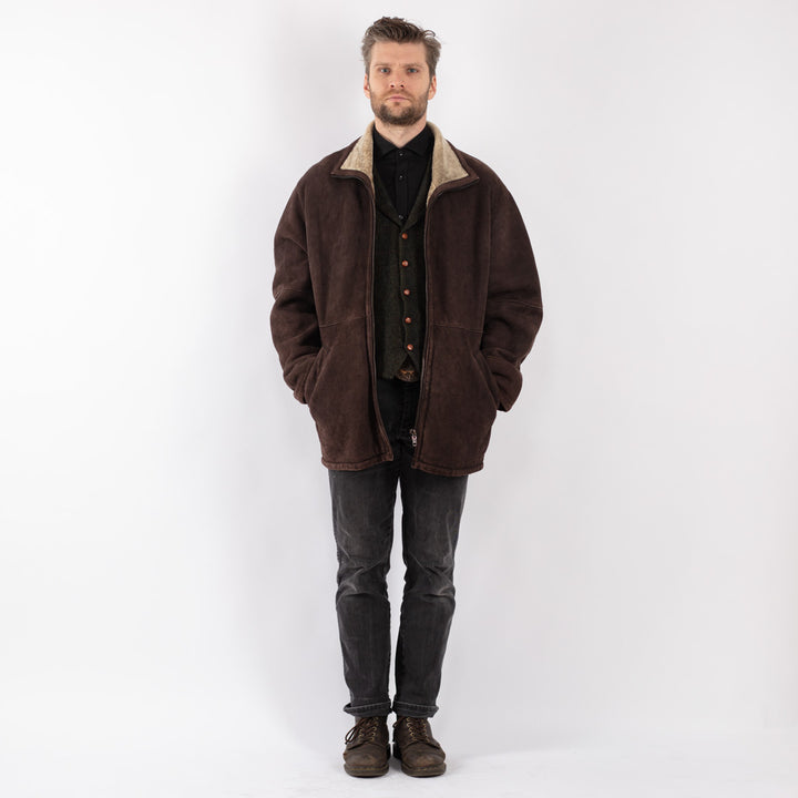 Vintage 90's Men Sheepskin Coat in Brown