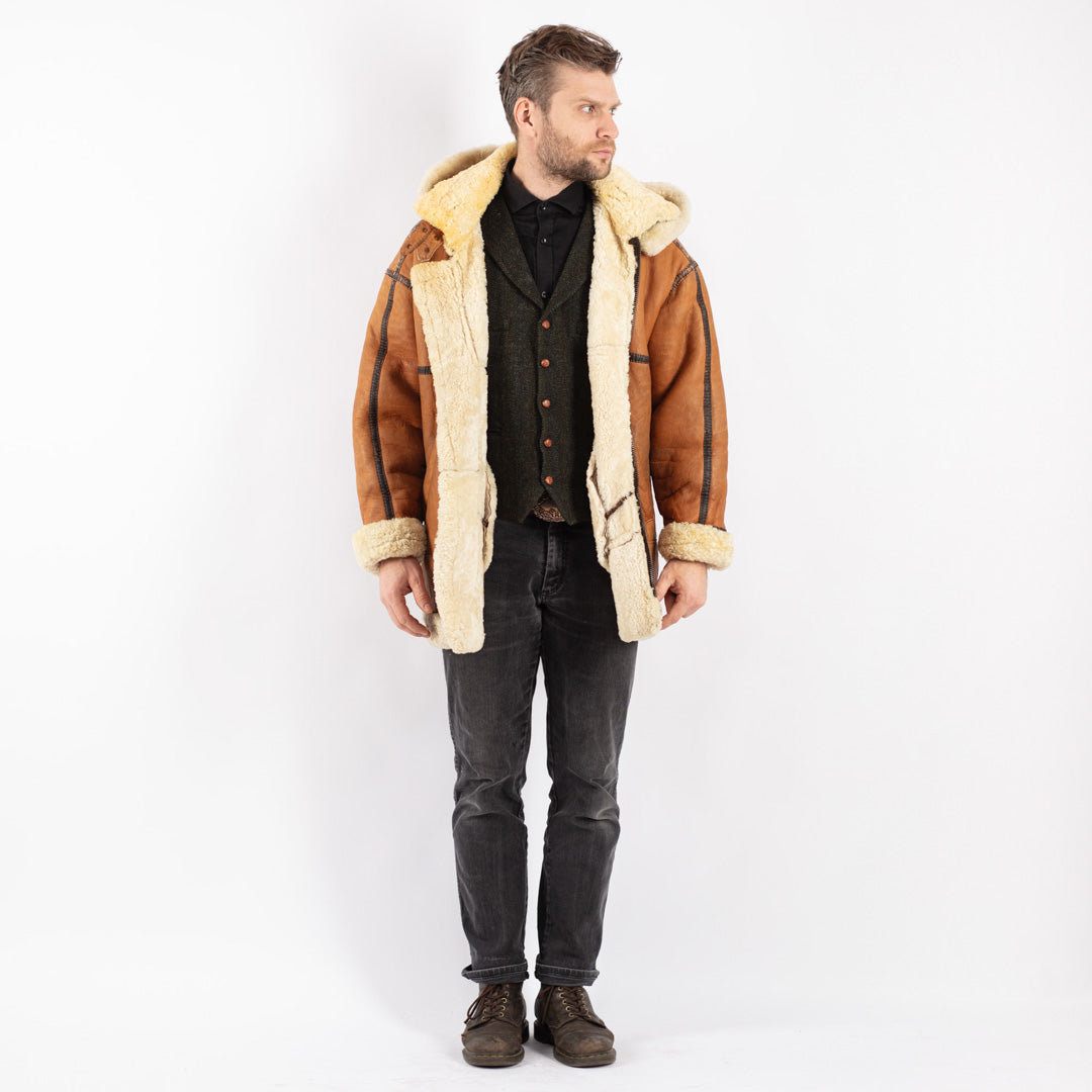 Vintage 80's Men Sheepskin Coat in Brown