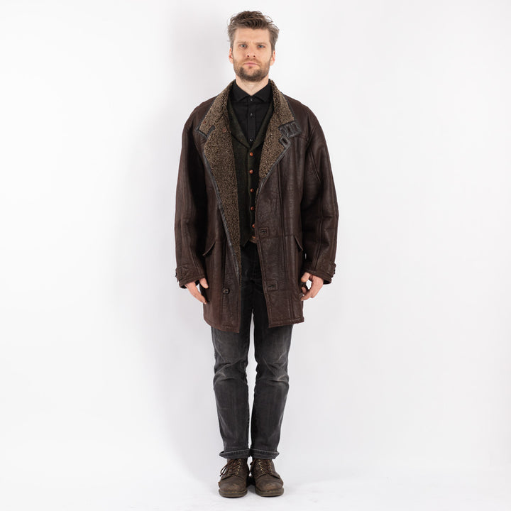 Vintage 90's Men Sheepskin Coat in Brown