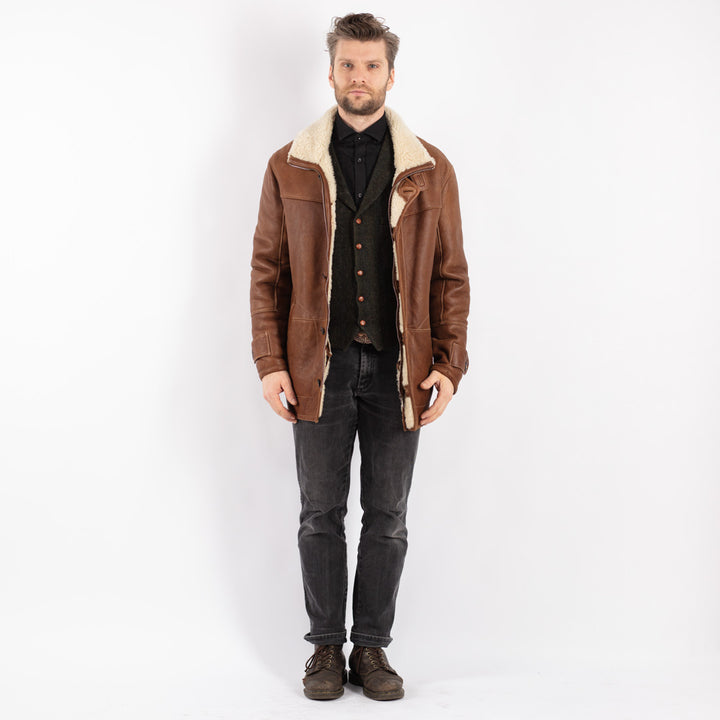 Vintage 90's Men Sheepskin Coat in Brown