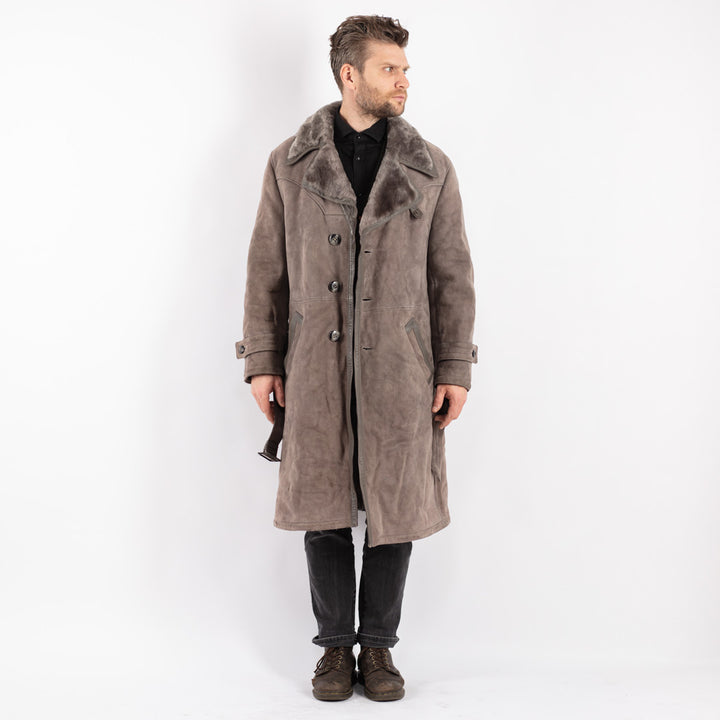 Vintage 70's Men Sheepskin Coat in Gray