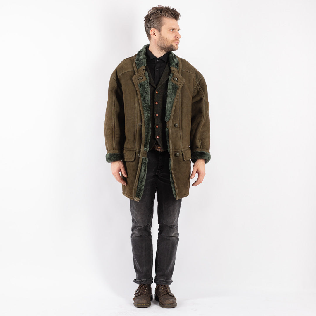 Vintage 80's Men Sheepskin Coat in Green