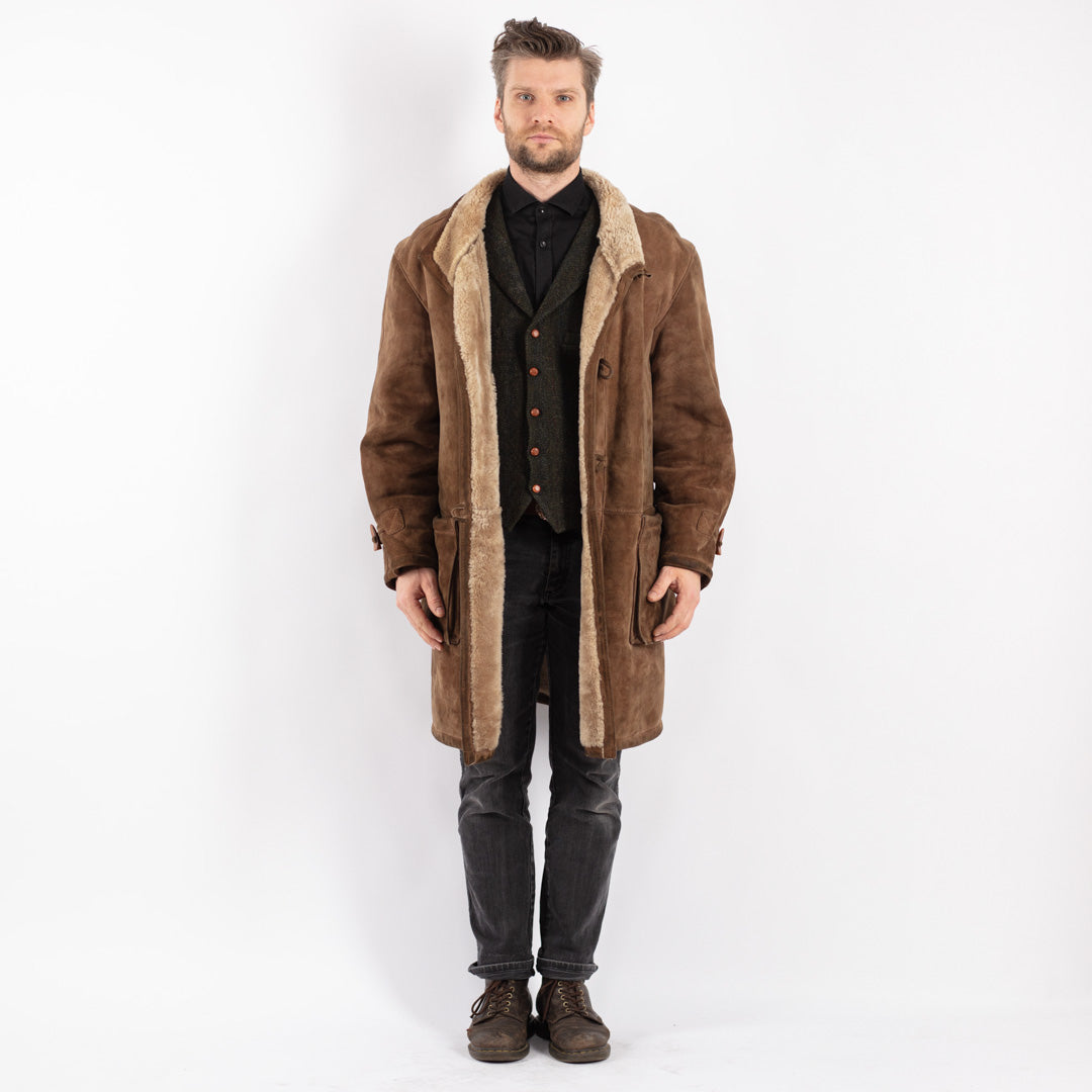 Vintage 80's Men Sheepskin Coat in Beige